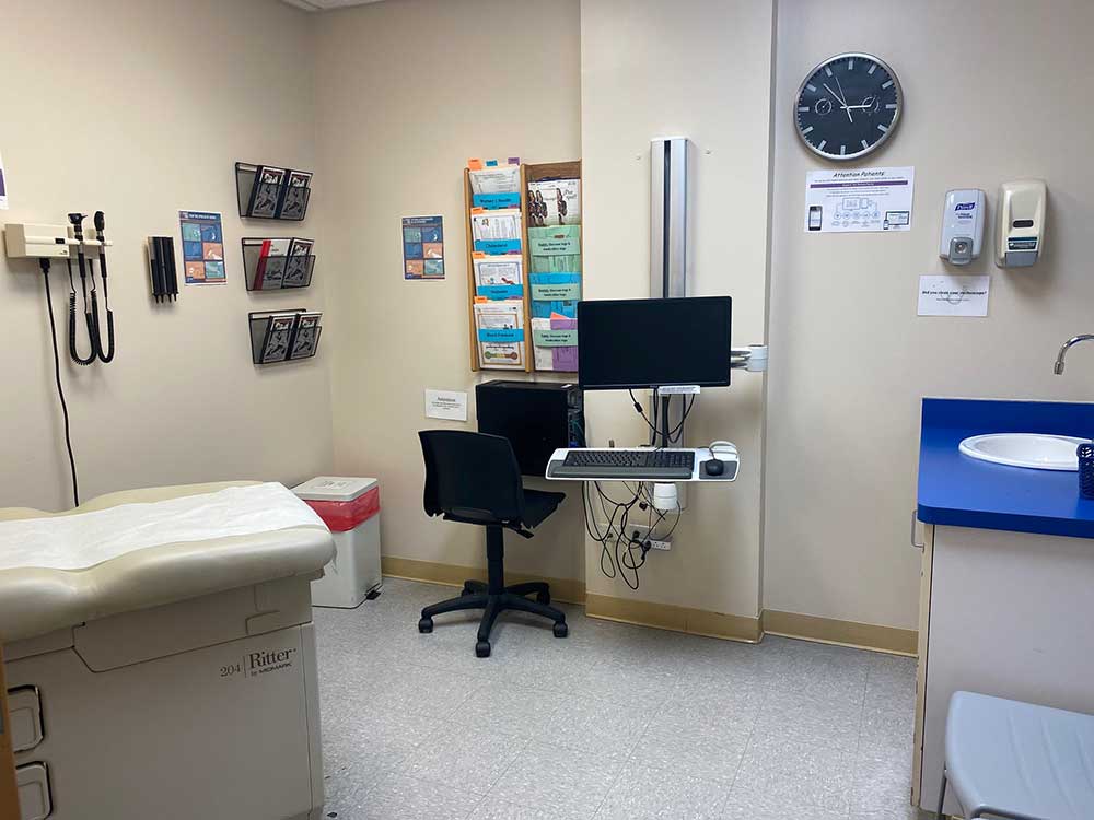 patient room with computer